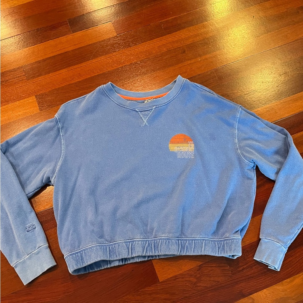 Billabong Sunset Embroidered Blue Crewneck Sweater Sz Small